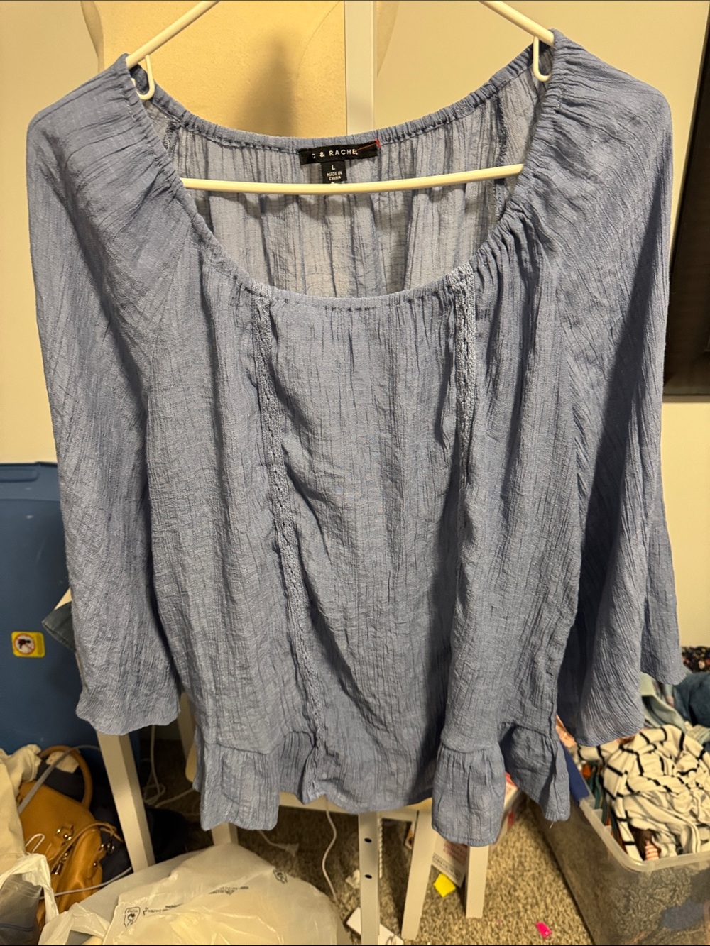 Zac & Rachel Light Blue Crinkle Peasant Tunic